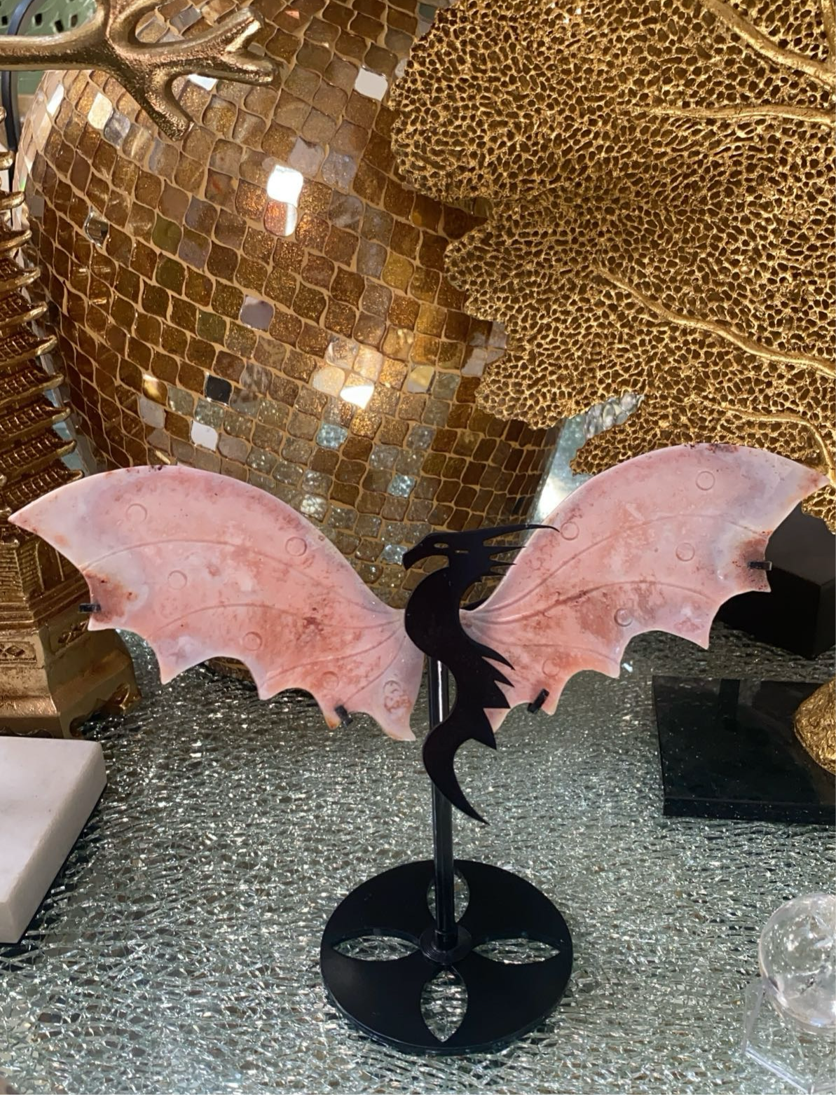 Stunning High Grade Pink Amethyst dragon wings with stand