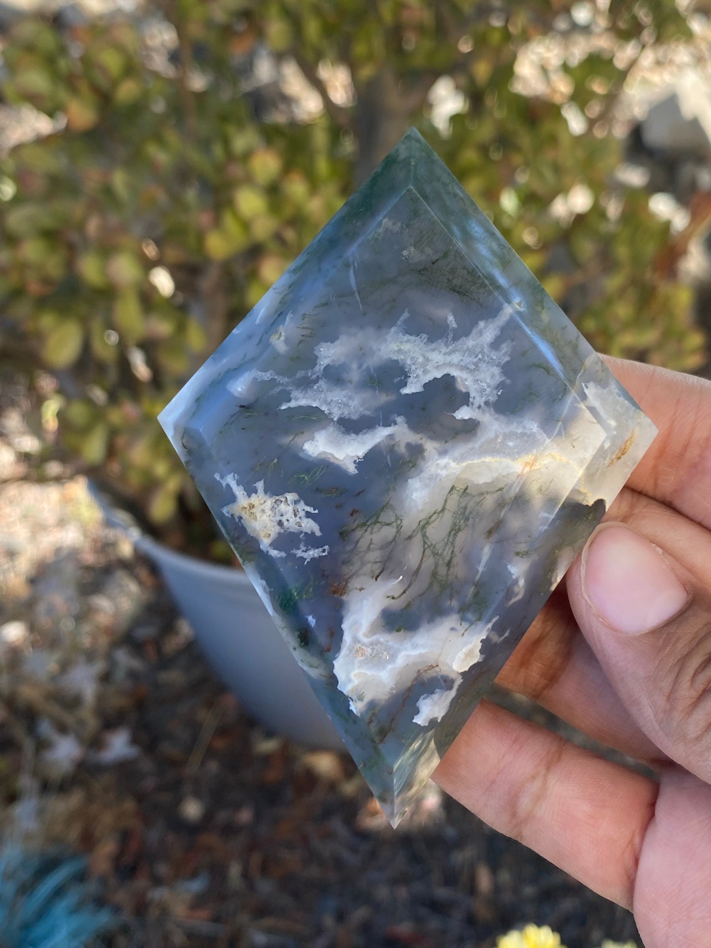 Stunning Gemy Moss Agate Diamond Shape with Stand