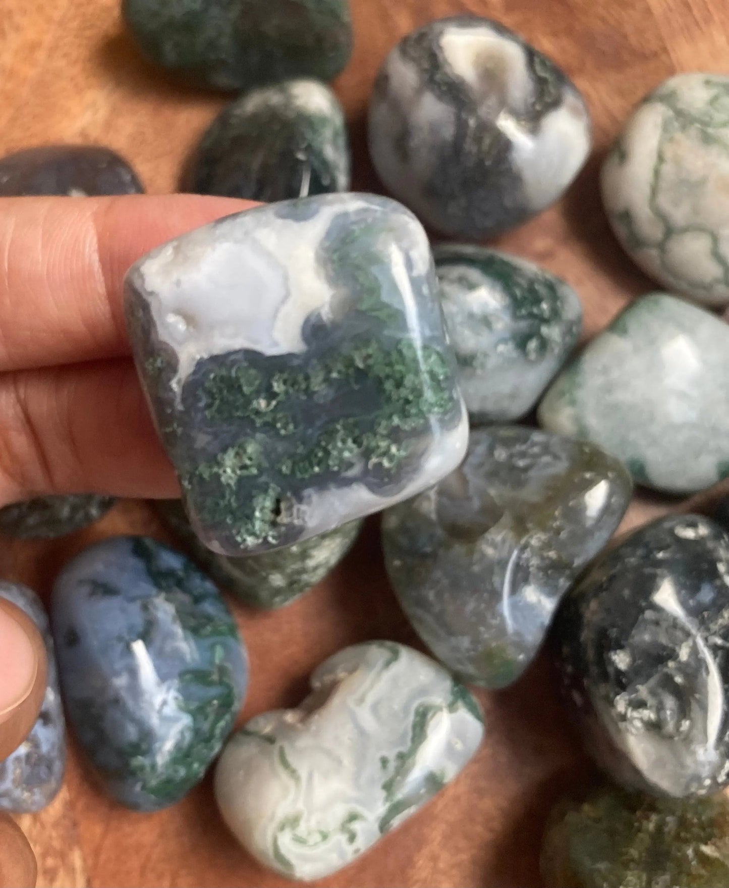 Moss agate tumbles Empress Embodiment