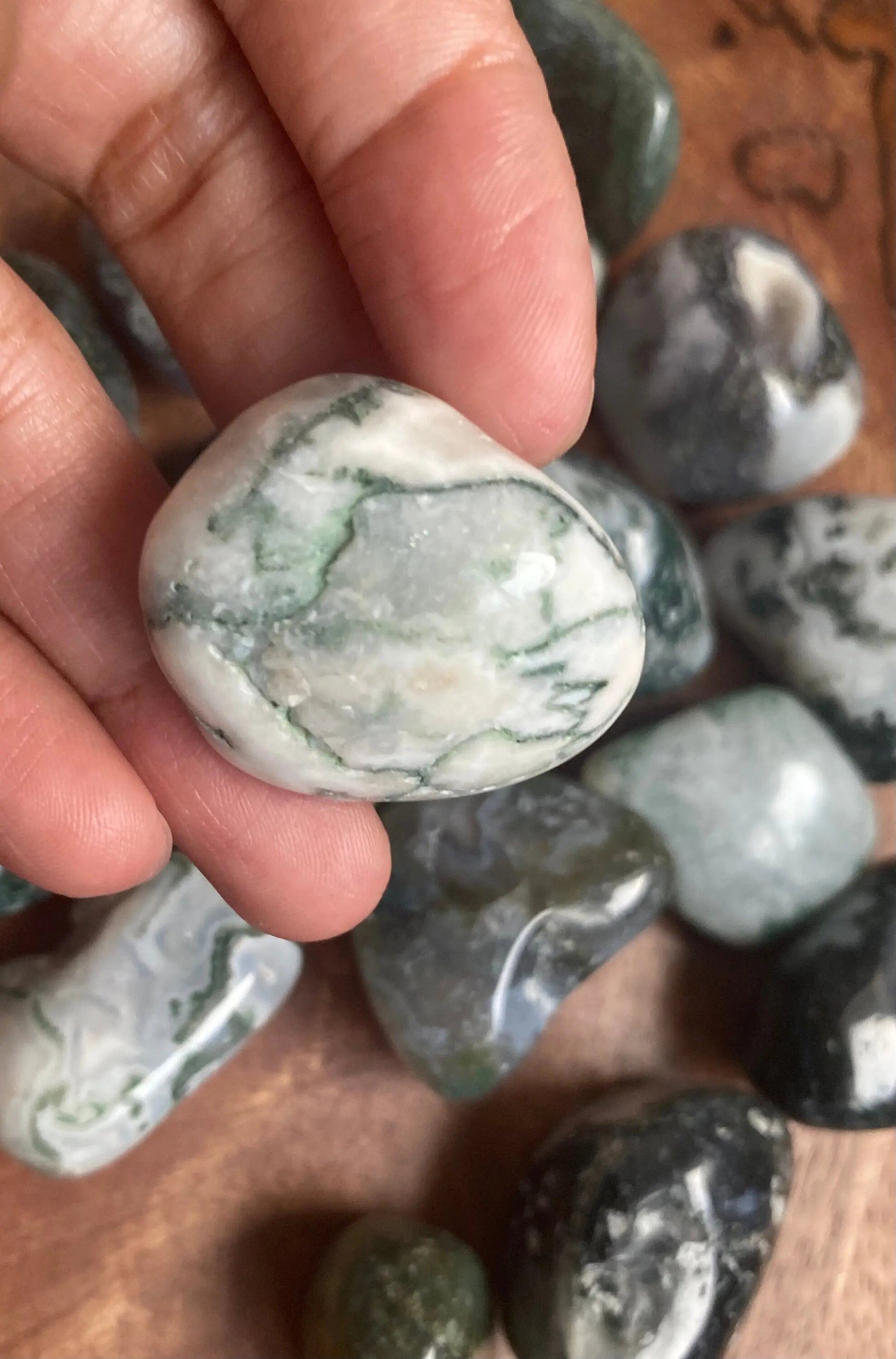 Moss agate tumbles Empress Embodiment