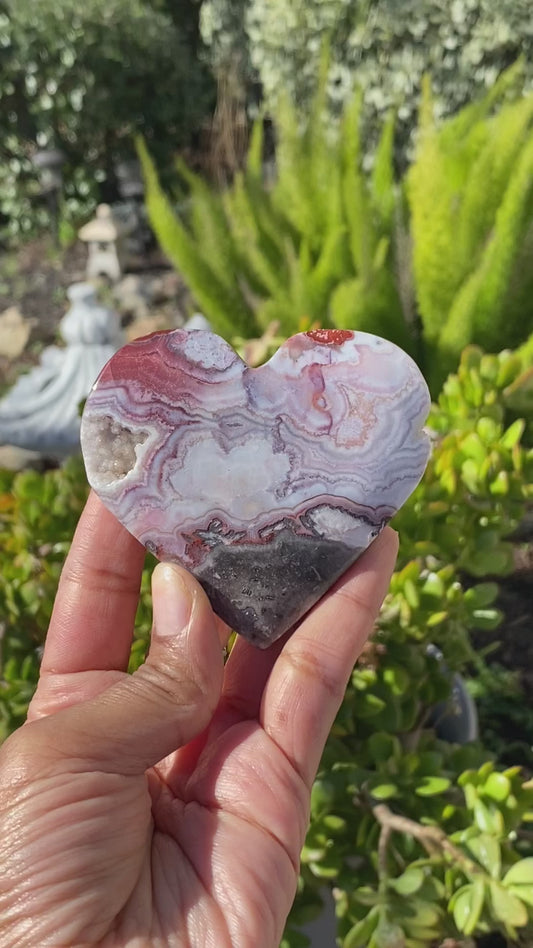 Stunning Mexican Crazy Lace Agate Heart with Druzy Pockets