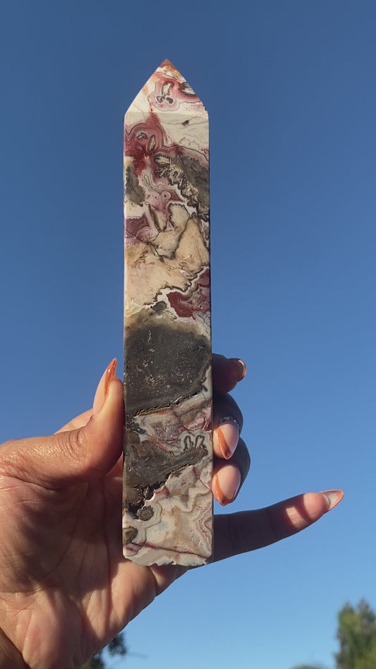 Stunning Mexican Crazy Lace Agate Tower with Pink Swirls